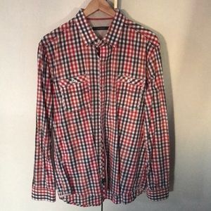 EUC men’s 7 Diamonds checkered button down long-sleeve shirt red/black/white